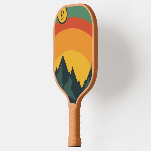 Aangepast Initiaal Retro Mountain Sunset Pickleball Paddle (Links)