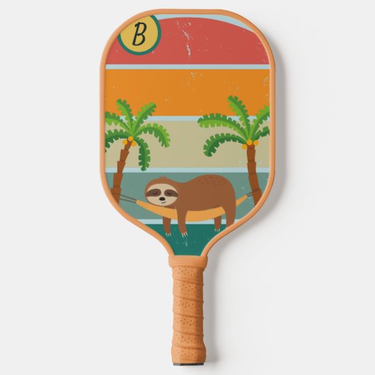 Aangepast Initiaal Retro Sloth Sunset Pickleball Paddle (Voorkant)