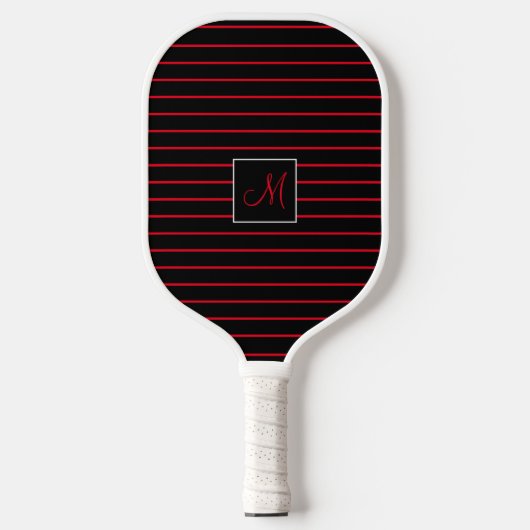 Aangepast Initiaal Rood en Zwart Gestreept Pickleball Paddle (Voorkant)