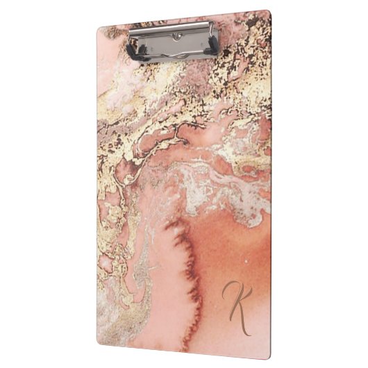 Aangepast Initiaal Roos Gold Pink Marble Padfolio  Klembord (Links)