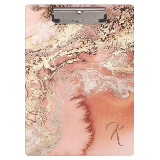 Aangepast Initiaal Roos Gold Pink Marble Padfolio  Klembord (Voorkant)