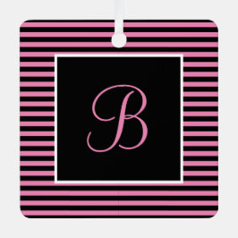 Aangepast Initiaal Roze en Zwart Gestreept Metalen Ornament