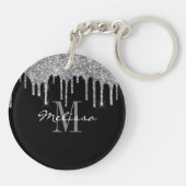 Aangepast Initiaal script glitter Drip Silver Sleutelhanger (Achterkant)