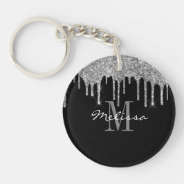 Aangepast Initiaal script glitter Drip Silver Sleutelhanger