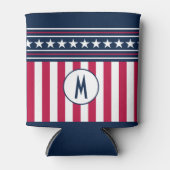 Aangepast Initiaal sterren in Stripes Red Blue Blikjeskoeler (Voorkant)