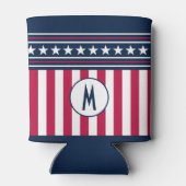 Aangepast Initiaal sterren in Stripes Red Blue Blikjeskoeler (Achterkant)