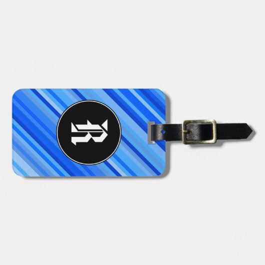 Aangepast Initiaal + Stripes blauw patroon Bagagelabel (Voorkant horizontaal)