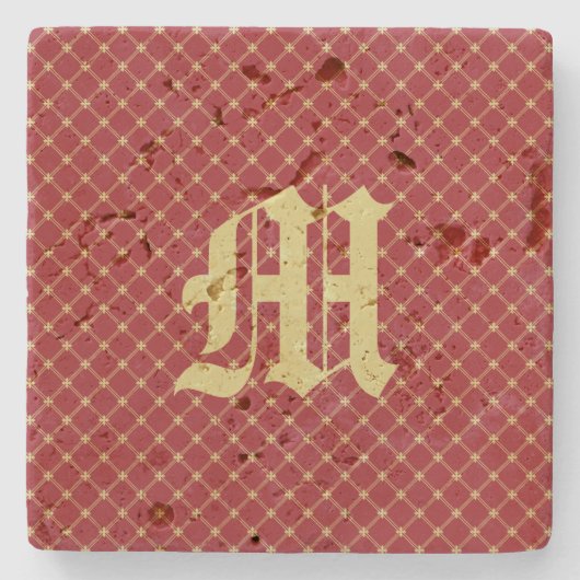 Aangepast Initiaal Tudor Red- en Gold-patroon Stenen Onderzetter (Voorkant)