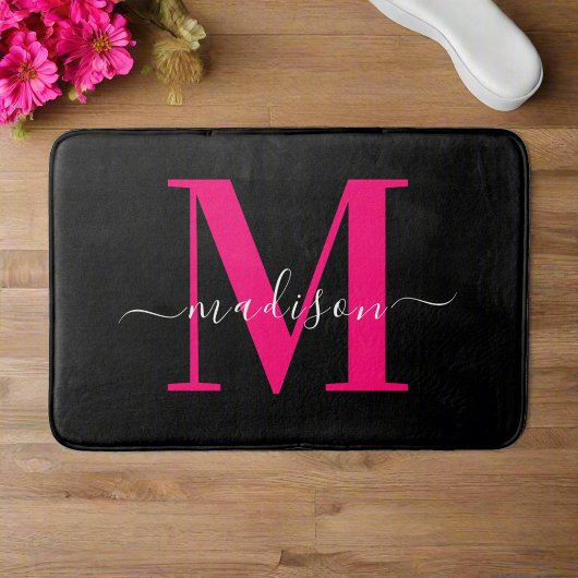 Aangepast Initiaal Vet Roze Initiaal & Zwart Monog Badmat
