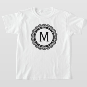 Aangepast Initiaal voor zwart-wit Medallion T-shirt