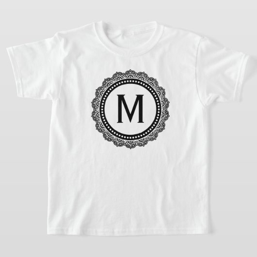 Aangepast Initiaal voor zwart-wit Medallion T-shirt (Laagn)