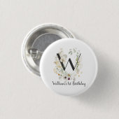 Aangepast Initiaal W met zachte kleur Wilde bloeme Ronde Button 3,2 Cm (Voorkant /achterkant)