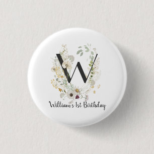 Aangepast Initiaal W met zachte kleur Wilde bloeme Ronde Button 3,2 Cm