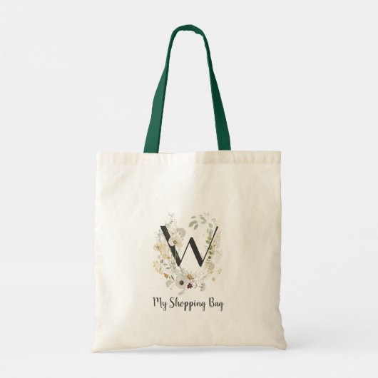 Aangepast Initiaal W met zachte kleur Wilde bloeme Tote Bag (Achterkant)