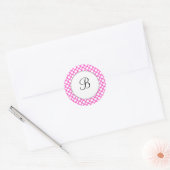 Aangepast Initiaal witte poolpunten op roze Sticke Ronde Sticker (Envelop)