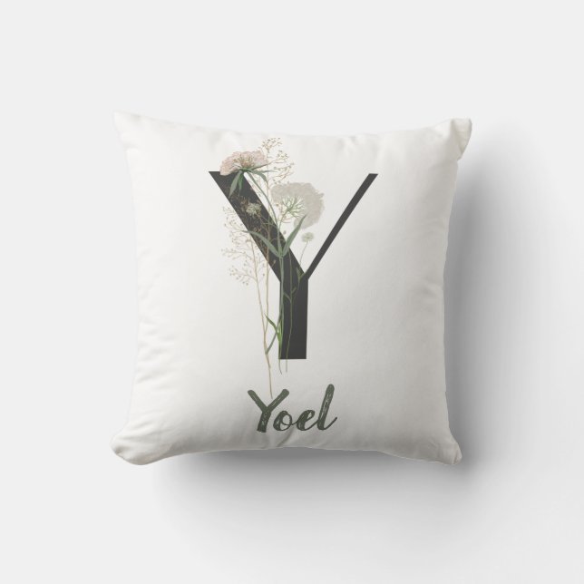 Aangepast Initiaal Y met Zachte kleur bloem Kussen (Voorkant)