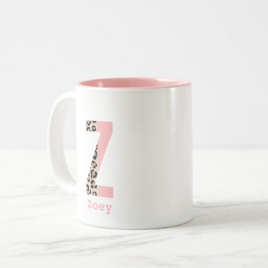 Aangepast Initiaal Z-luipaard kleurenblok Tweekleurige Koffiemok (Voorkant links)