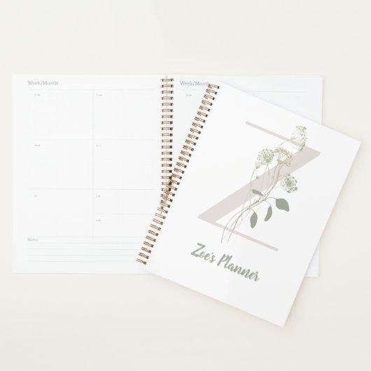 Aangepast Initiaal Z met Zachte kleurenbloem Planner (Display)