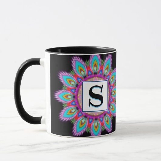 Aangepast initiaal zwarte koffie mok Mandala patro (Links)