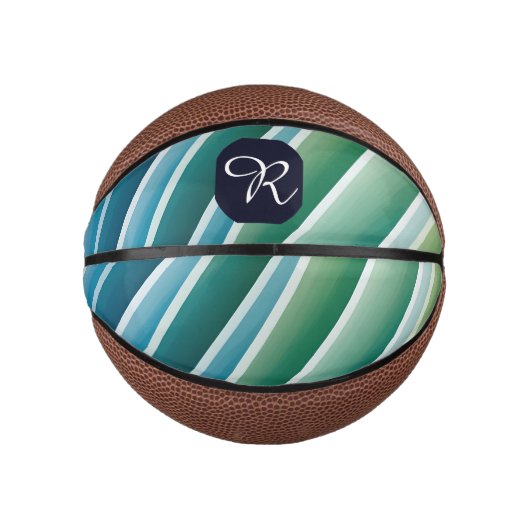 Aangepast Initialen Abstract Blauw Groen  Basketbal (Voorkant)