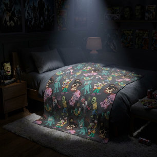 Aangepast Initialen Cartoon Zombie Strip Patroon Fleece Deken