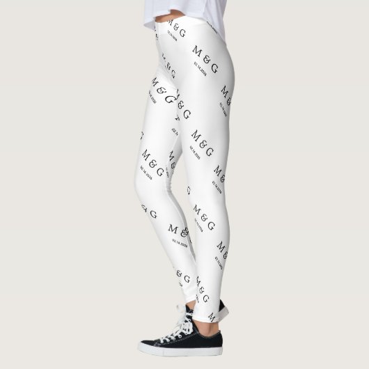 Aangepast Initialen Datum Patroon Stijlvol Wit Leggings (Links)