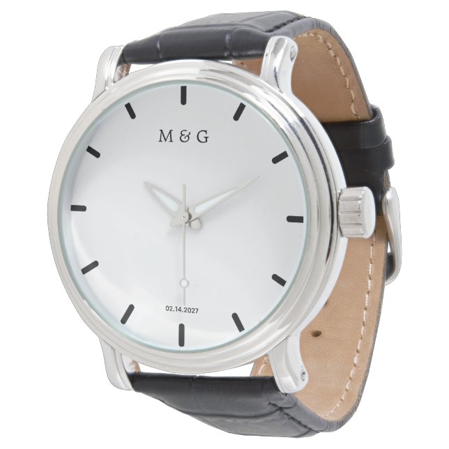 Aangepast Initialen en Datum Symbool van Liefde Horloge (Gekanteld)