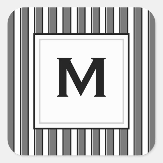 Aangepast Initialen Grijs Zwart Strepen Sticker (Voorkant)