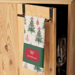 Aangepast Initialen Vintage Kerstboom Patroon Theedoek