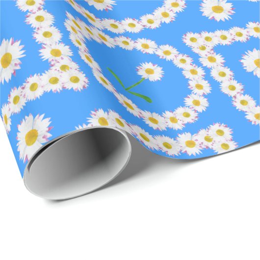 Aangepast inpakpapier, Daisy Chains op blauw Cadeaupapier (Rol Hoek)