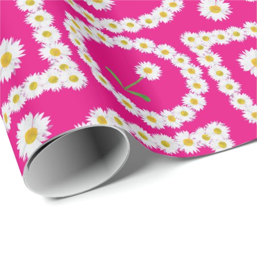 Aangepast inpakpapier, Daisy Chains op Roze Cadeaupapier (Rol Hoek)