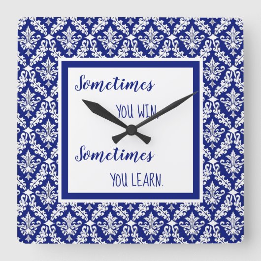 Aangepast Inspirerend  Royal Blue Damask Vierkante Klok (Voorkant)