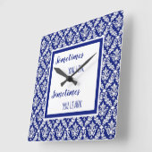 Aangepast Inspirerend  Royal Blue Damask Vierkante Klok (Hoek)