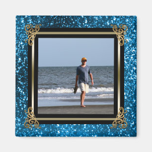 Aangepast installagram Foto Gold Blue Glitter Magneet
