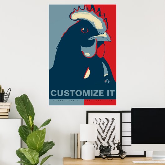 AANGEPAST IT Rood Wit Blauw Pop Art Chicken Poster (Thuiskantoor)