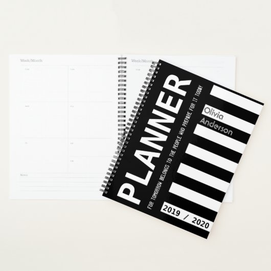 Aangepast jaar 2019 2020 Modern Black and White Planner (Display)