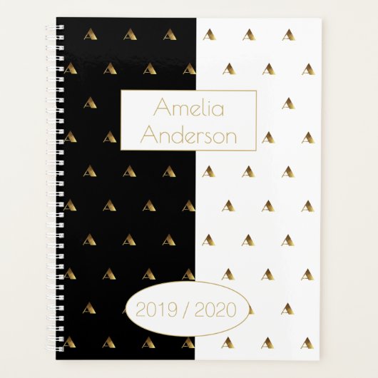 Aangepast jaar 2019 2020 zwart-wit goudmonogram A Planner (Voorkant)