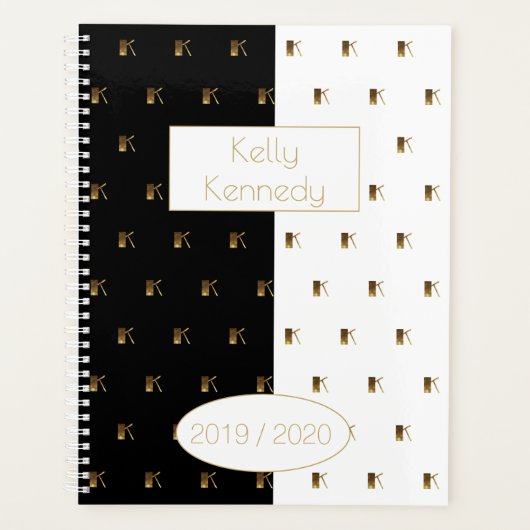 Aangepast jaar 2019 2020 zwart-wit goudmonogram K Planner (Voorkant)