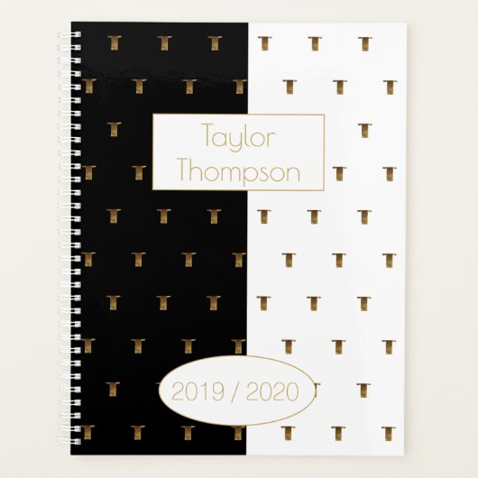 Aangepast jaar 2019 2020 zwart-wit goudmonogram T Planner (Voorkant)