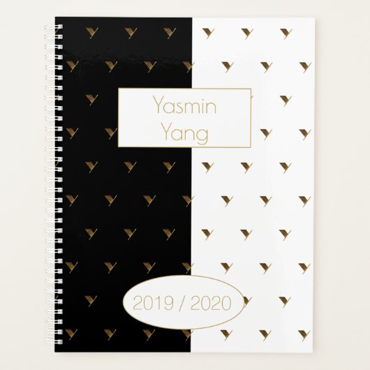 Aangepast jaar 2019 2020 zwart-wit goudmonogram Y Planner (Voorkant)
