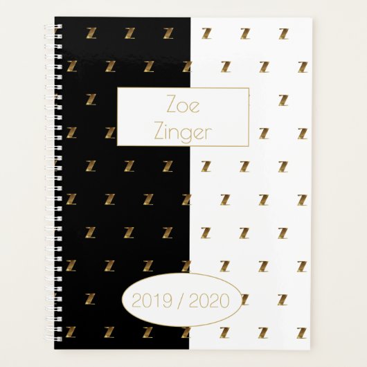 Aangepast jaar 2019 2020 zwart-wit goudmonogram Z Planner (Voorkant)