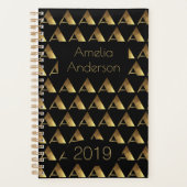 Aangepast jaar 2019 Zwart Goud Monogram A Elegant Planner (Voorkant)
