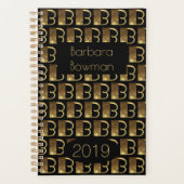 Aangepast jaar 2019 zwart goudmonogram B legant Planner (Voorkant)