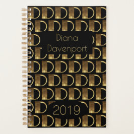 Aangepast jaar 2019 zwart goudmonogram D-legant Planner