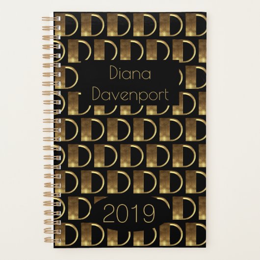 Aangepast jaar 2019 zwart goudmonogram D-legant Planner (Voorkant)