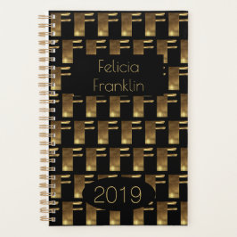 Aangepast jaar 2019 zwart goudmonogram F legant Planner