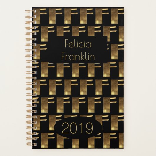 Aangepast jaar 2019 zwart goudmonogram F legant Planner (Voorkant)