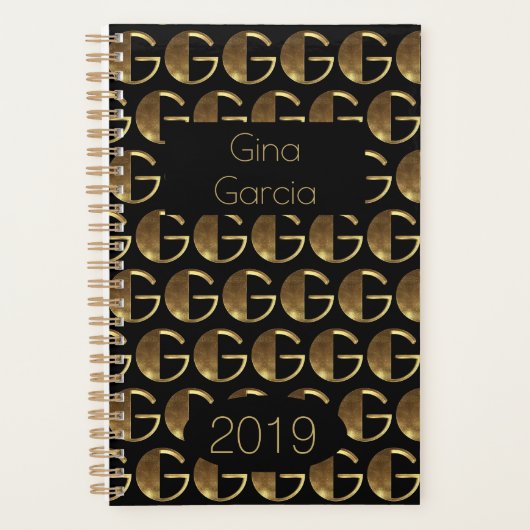 Aangepast jaar 2019 zwart goudmonogram G elegant Planner (Voorkant)