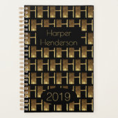 Aangepast jaar 2019 zwart goudmonogram H Elegant Planner (Voorkant)