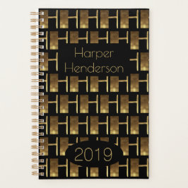 Aangepast jaar 2019 zwart goudmonogram H Elegant Planner